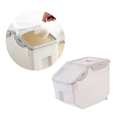 Abaodam Moisture Pet Food Storage Container Durable Dog Food Holder with Snap Tight Lid Wheels for Mobility Includes Measuring Cup for Indoor Outdoor Use Beige
