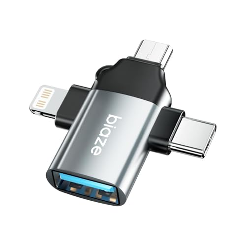 biaze Adaptateur USB-C OTG 3 en 1 pour type C, Lightning, micro USB 3.0, convertisseur OTG, compatible avec clés multimédia, smartphones ou tablettes,...