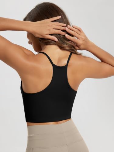 Image of ODODOS Halter Sports Bra for Women Non Padded Strappy Cropped Tops Workout Yoga Crop
