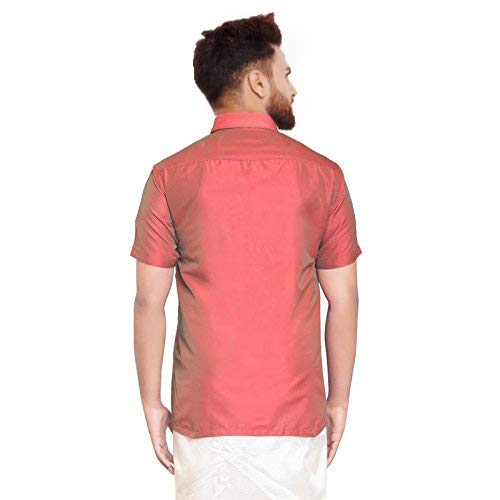 Image of SJS-Men's Half Sleeve Solid Art Silk Shirt