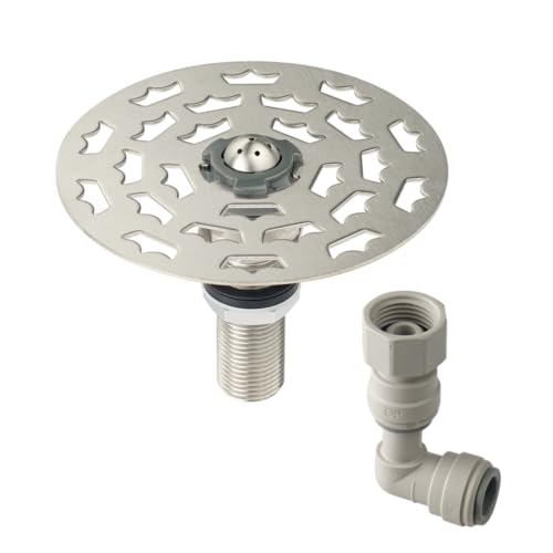 FSE 373-KR-16-144 Glass Rinser, Stainless Steel Glass Washer with Heavy Duty Valve, 4-1/2" Disc, Fits 7/8" Hole, Grid, 1/2" NPS Male Thread, Includes 3/8" Adapter, Silver, 1 Each