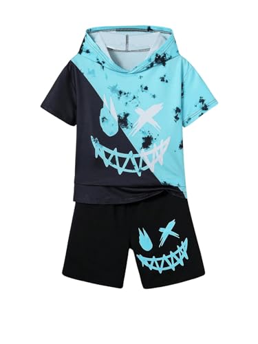 Image of WDIRARA Boy's Two Piece Graphic Print Hooded Neck Tops and Track Shorts Clothing Set