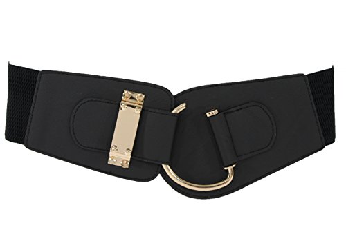 Trendy Fashion Jewelry WB WIDE HOOK BLACK Tfj Women'S Wide Fashion Belt Hip High Waist Gold Metal Hook Buckle Plus Size 36-44 Inch Black thumb #1