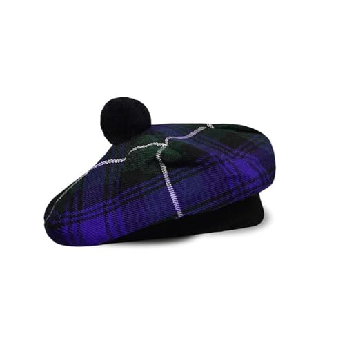 Image of Scottish Tam O' Shanter Hat Tartan Bonnet Pom Pom Wool Flat Cap One Size