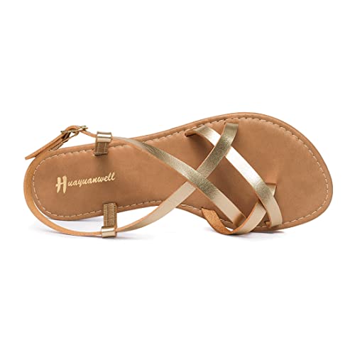 Image of Huayuanwell Women's Gladiator Flat Sandals Fisherman Strappy Sandals Ankle Strap Sandals