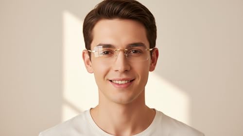 Image of Dervin UV Protected Retro Rectangular Rimless Sunglasses with Spring Hinges for Men and Women