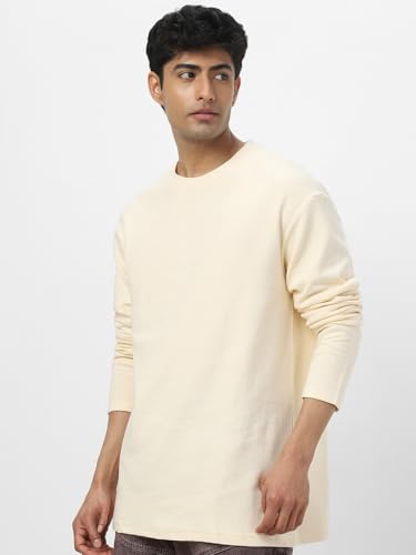 Image of Urbano Fashion Men's Textured Round Neck Oversized Full Sleeve Cotton T-Shirt