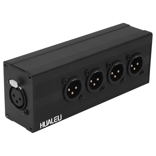 HUALEU 3Pin XLR 1 Female to 4 Male Splitter,4Way XLR Single Input to Four Output Parallel Connection Adapter,One Input to 4 Output Audio DMX Adapter