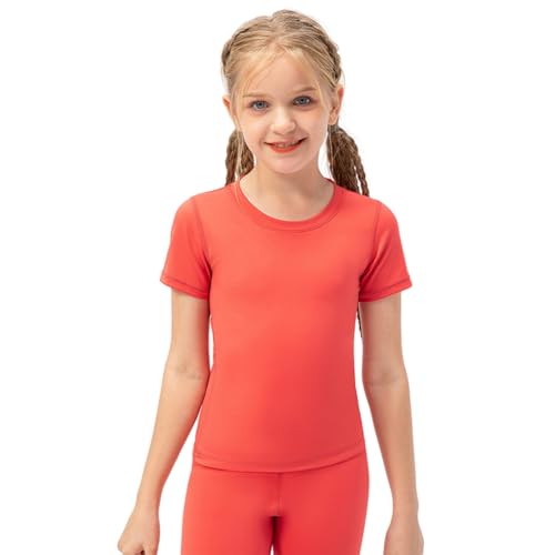 Hotfiary Youth Girls Athletic Shirts Short Sleeve Crew Neck Active T-Shirt Quick Dry Activewear Sports Running Tee Tops