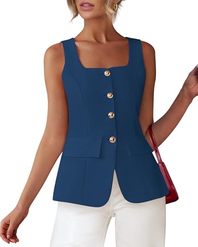 BTFBM Womens Sleeveless Suit Vests Dressy Casual Square Neck Business