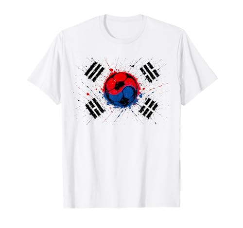 Image of South Korea Flag, Korean Republic Paint Splatter Football T-Shirt