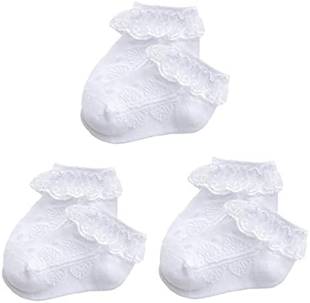 Kids First Communion White Baptism Socks Frilly Christening Socks Lace Ruffle Socks for Baby Girls Newborn Toddler Infant (3 pairs, 6-8 Years)