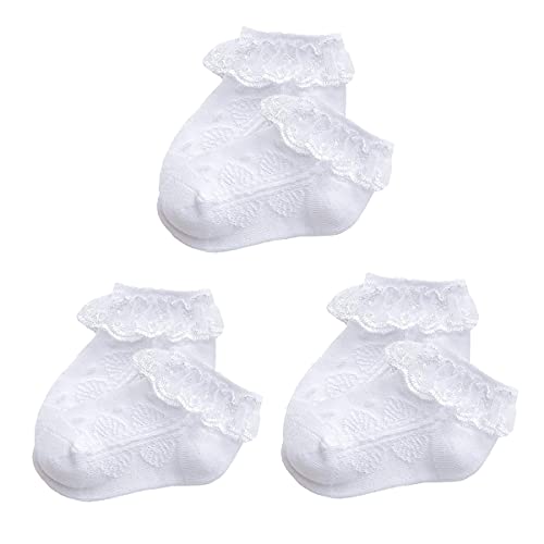 Kids First Communion White Baptism Socks Frilly Christening Socks Lace Ruffle Socks For Baby Girls Newborn Toddler Infant (3 Pairs, 6-8 Years) #TOP3