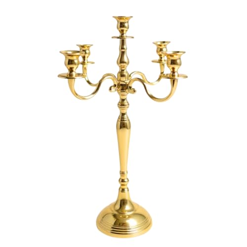 Image of Decorative Aluminum Gold Plated Five Arm Candle Holder Stand | Candelabra | Candlesticks Holder for Home & Hall Decore (14 inch * 14 inch * 24 inch)(Size:Large)