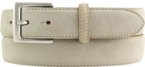 Gürtel aus Veloursleder 3,0 cm | Velour-Ledergürtel für Herren 30mm | Wildleder-Gürtel mit antik-silber Gürtelschließe | Beige 90cm