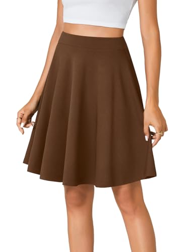 Vrtige Women's Casual Elastic High Waist A-Line Flared Knee Length Skirt3