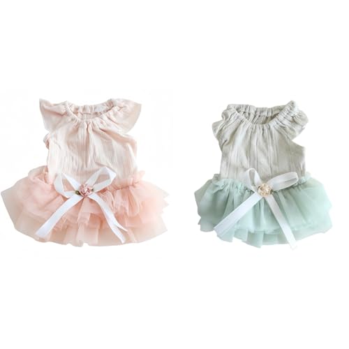 犬服 ワンピース ペット服 春夏 チュール スカート ドッグウェア 可愛い 蝶結び お姫様 犬用洋服 柔らかい 通気性 袖なし 仮装 着脱簡単 綿製 抜け毛防止 小中型犬 猫服 お出掛け ウェディング パーティー 記念撮影 (C+D,M)