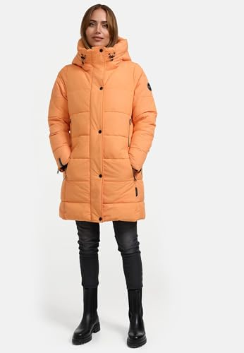 MARIKOO Damen Wintermantel warmer Steppmantel lang mit Kapuze und hohem Kragen Karumikoo XVI Apricot Sorbet Gr. 3XL
