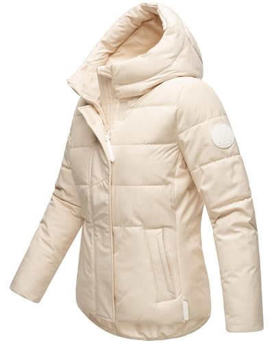 MARIKOO Damen Winterjacke (XS-3XL) - 5 Taschen, große Kapuze, Schlaufen auf der Innenseite, leichte Steppjacke, Warme Jacke Frauen - N019 (M, Cream)