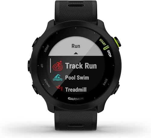 Garmin Forerunner 55 Easy to Use Lightweigh GPS Running Smartwatch, Running and Training Guidance, Safety and Tracking Features included, Black