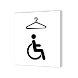 Pictogramme panneau signalétique format 20 cm x 20 cm en Dibond Blanc Picto Noir - Modèle Vestiaires PMR - Pastilles adhésives x4 - 20