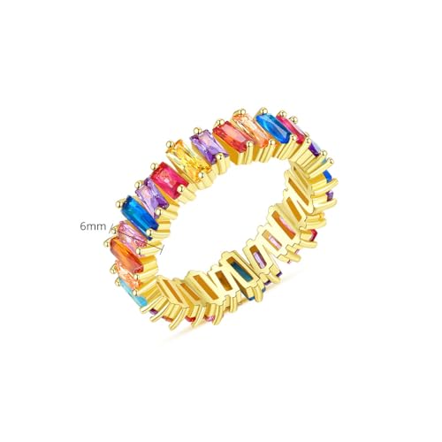 Rainbow Moissanite Eternity Band in 14K Gold, Colorful Wedding Ring for Women, Perfect for Birthday or Engagement, Size 6-92