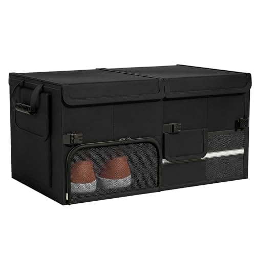 Foldable Car Trunk Organizer with Multi-Compartment – Expandable 30-60L Storage Bin, Side Mesh Pockets, Waterproof 600D Oxford Cloth, Car Accessories for SUV/Truck/Sedan, Black, 23.6"x13.0"x11.8"
