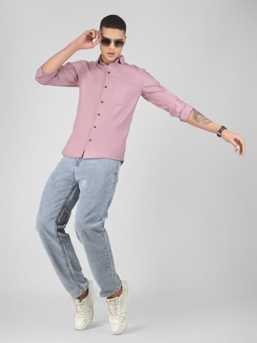 Image of Mens Cotton Lycra Full Sleeve Slim Fit Semi-Formal Shirt | Textured Pattern | Curved Hem