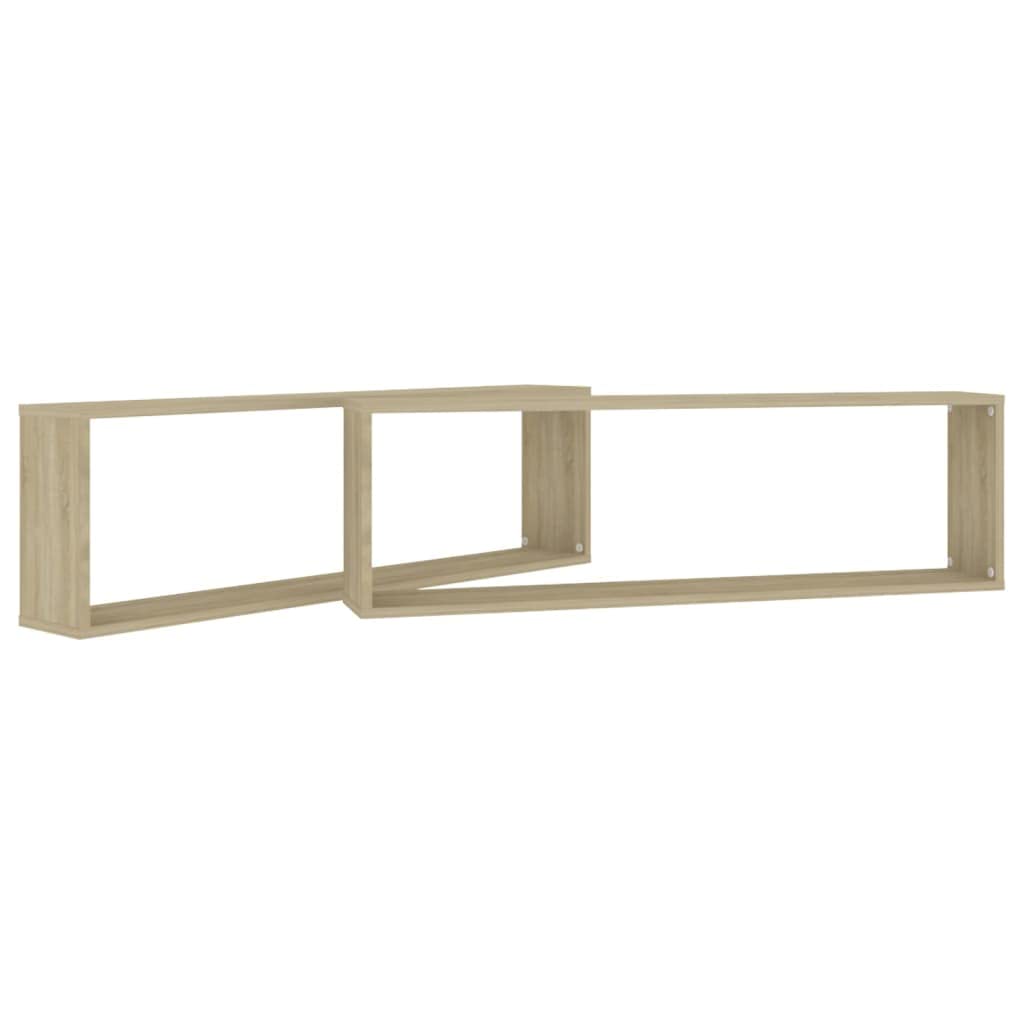 Regały w kształcie kostki, 2 szt. dąb sonoma 100 x 15 x 30 cm, materiał drewnopochodny, nowoczesny zestaw regałów ściennych, półki wiszące na książki, płyty CD, dekoracja, uniwersalny montaż