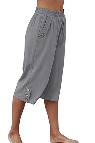 Image of Veatzaer Women's Elastic Waist 3 /4 Capri Harem Pants with Pockets Casual Loose Solid Yoga Trousers S-XXL