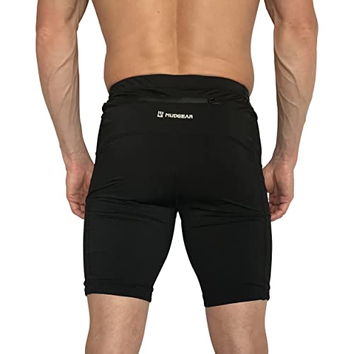 Compression Shorts - Mens Athletic Shorts for Running, Football, Basketball, Hockey - Other Active Sport - Black 6-inch Recovery Compression Shorts with Inseam and Zipper Pockets - Black/Med2