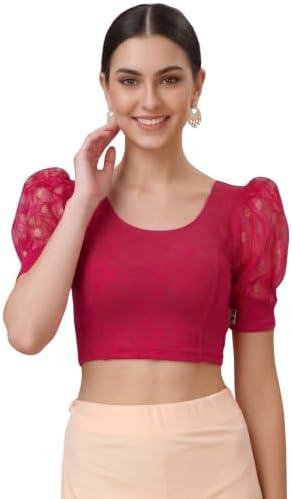 SFT Women's Cotton Lycra Blend Readymade Saree Blouse with Round Neck Half Sleeves Solid Pattern Knit Weave Regular Fit and Pull On Closure