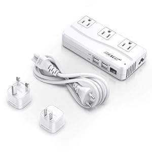 BESTEK Universal Travel Adapter 220V to 110V Voltage Converter with 6A 4-Port USB Charging and UK/AU/US/EU Worldwide Plug Adapter (White)