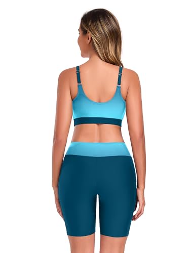 Women's 3 Piece Rash Guard Long Sleeve Swimsuits Bathing Suit with Shorts Zip Up UPF 50+ Swim Shirt with Built in Bra4