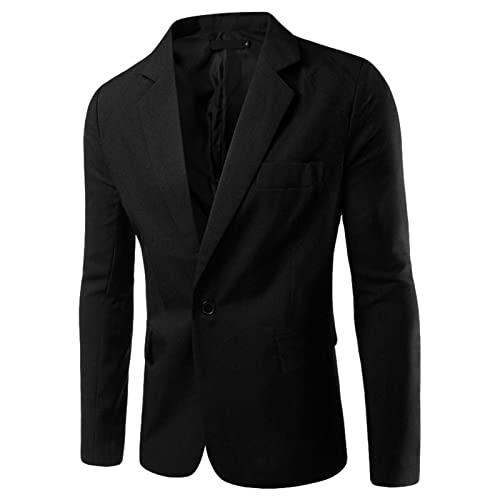 Men Casual Slim Fit Suit Blazer One Button Lightweight Sports Coat Solid Notched Lapel Daily Business Suit Jacket (Black,Large)