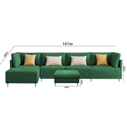 Image of Carina LHS 6 Seater L Shape Sofa Set with Center Table for Living Room (Green Fabric) Premium Fabric Sofa