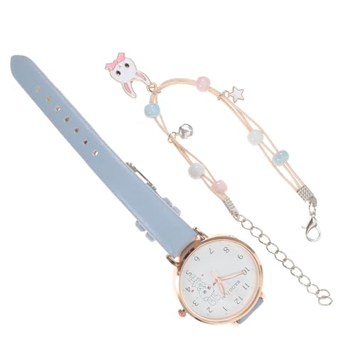 TOVINANNA Reloj de Pulsera para Niñas con Diseño de Conejo Pulsera de Aleación Adorable Correa de PU Resistente Conjunto de 2 Piezas Adecuado para Obsequio Infantil y Uso Diario