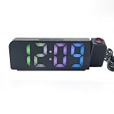 Rivvra Réveil Projecteur LED Chiffres Numériques Grands Caractères, Horloge Numérique Projection Simple Face Noir avec Lumière Colorée, Affichage Heure Température Alarme pour Chambre et Bureau