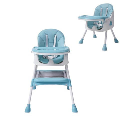 Baby Hochstuhl, 6 in1 Kinderhochstuhl mit Babyliege, Verstellbar Klappbar Hochstuhl Baby mit Fußstütze,Sicherheitsgurte,Doppeltablett, für ab 6 Monaten (grüner)