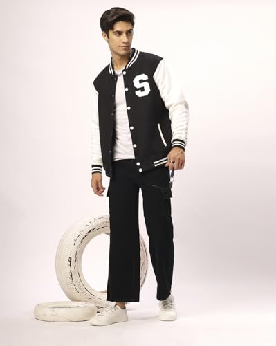 Image of BE SAVAGE Men's Cotton Blend Standard Length Varsity Jacket