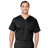 Stretch Men's by Landau V-Neck Solid Scrub Top Large Black
