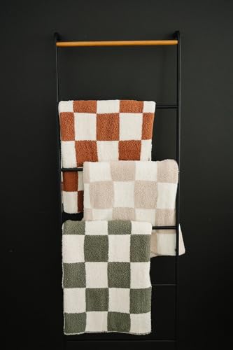 Image of Mebie Baby Rust Checkered Plush Lovey Blanket 15x20 - Soft, Lightweight, Breathable | Available in Two Sizes