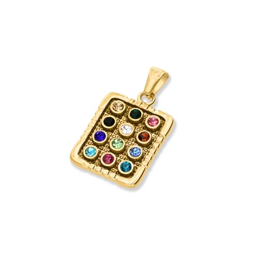 Gold Filled 18K HIGH PRIESTLY BREASTPLATE Large Pendant Ephod Hoshen Choshen Judaica Art Gift Israel Necklace With Rainbow Stones