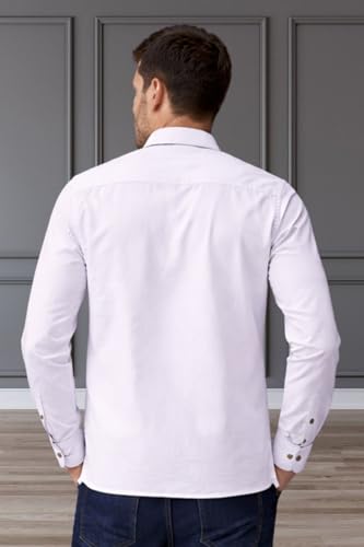 Image of LATEST CHIKAN Men's White Safari Overshirt | Full Sleeve Button-Up with 4 Pockets & Contrast Stitching | Breathable Cotton Casual Wear |