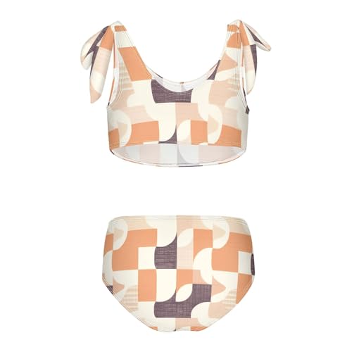 Houndstooth Brown Classical Girls' Two Piece Kids Bikini Set Quick-Dry Swimsuits Swimwear Cute Shoulder Strap2