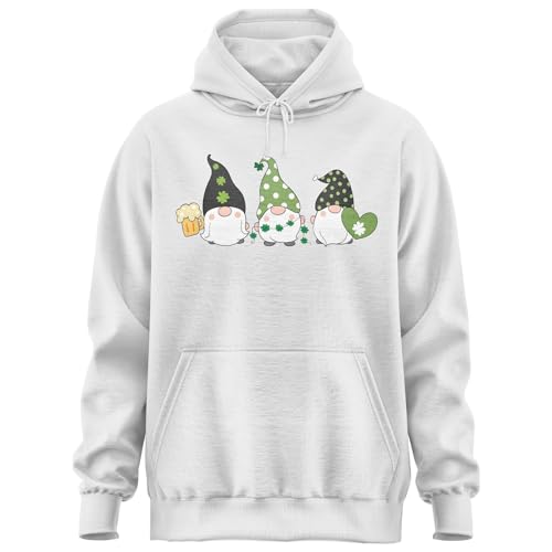 St. Patrick Gnomes Hoody, Gnomies Graphic Hoodie, St. Patrick Day Longsleeve Hoody for Men Women White