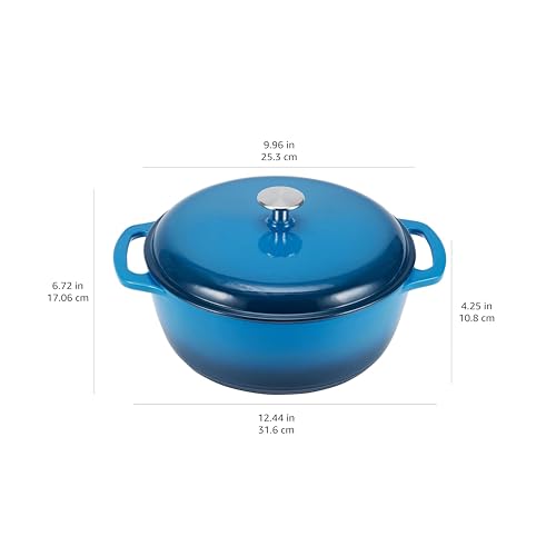 Amazon Basics Cast Iron Dutch Oven Pot with Lid, Enameled, Round, Dual Handles, Heavy-Duty, Small, 4.3-Quart, Blue