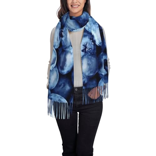 IUBBKI Écharpe châle chaude d'hiver pour femme Blueberry, écharpe longue à pompon en peluche chaude et tendance – vue 2