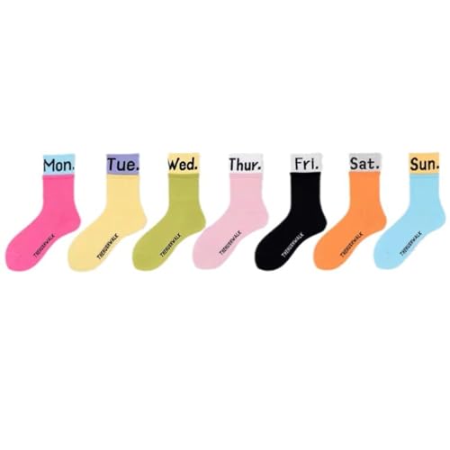 Days of the Week Socks, Monday to Sunday Sports Socks for Men & Women, Breathable Cotton Mid-Tube Casual Stockings