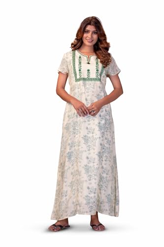 Image of NIHSAMAH Cotton Nighty for Women - Printed Stylish Night Gown, Comfortable Sleepwear Long Nightwear, Maxi